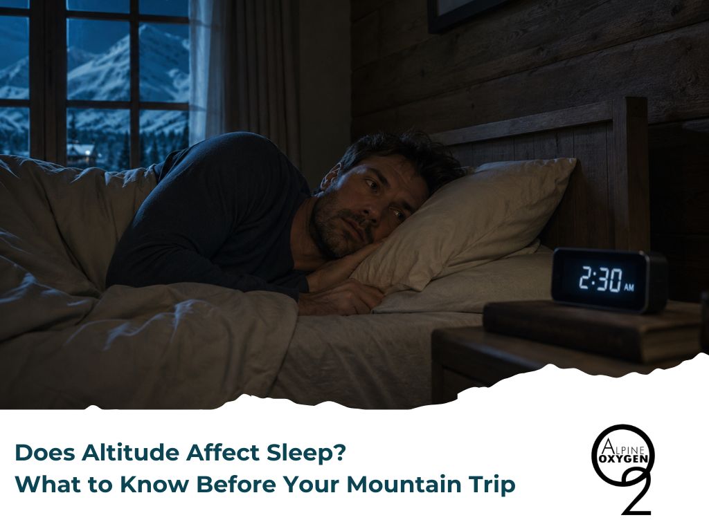 Man in bed at night, looking tired, with mountains visible through the window.